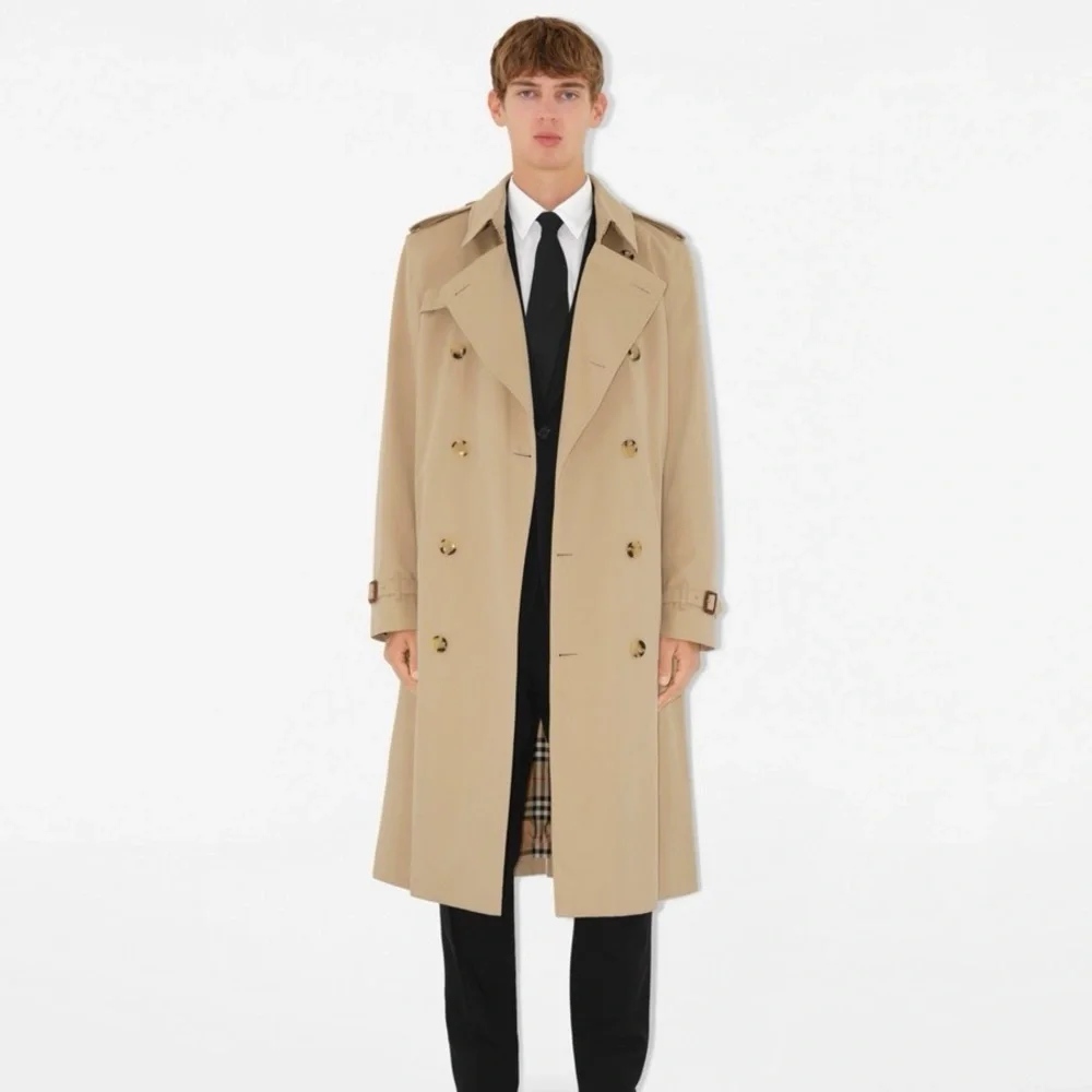 Vintage Burberry Tan Nova Check Plaid Lined Double Breasted   Tie Trench Coat
